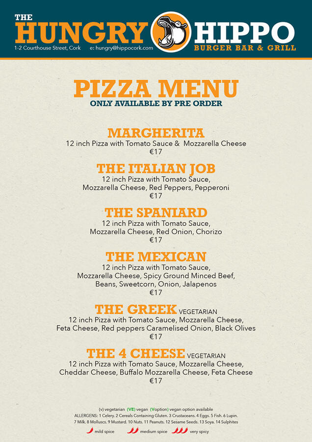 Pizza Menu